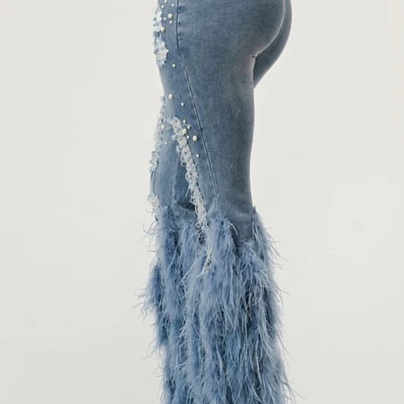 Athina Distressed Pearl Embellished Feather Detail Jeans - Picture 3 of 4
